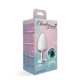 Cheeky Charms-Silver Metal Butt Plug- Round-Clear-Large